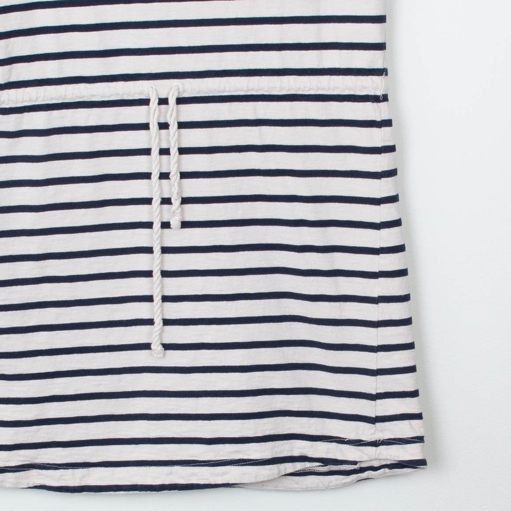 The Black Dog Striped T-Shirt Dress Small Navy Blue Nautical Drawstring Cotton - Picture 3 of 8